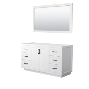 Miranda 60 Inch Single Bathroom Vanity in White No Countertop No Sink Matte Black Trim 58 Inch Mirror
