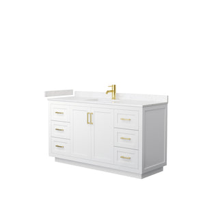 Miranda 60 Inch Single Bathroom Vanity in White Carrara Cultured Marble Countertop Undermount Square Sink Brushed Gold Trim