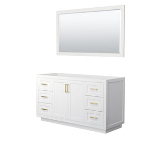 Miranda 60 Inch Single Bathroom Vanity in White No Countertop No Sink Brushed Gold Trim 58 Inch Mirror