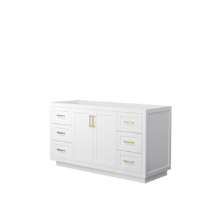 Miranda 60 Inch Single Bathroom Vanity in White No Countertop No Sink Brushed Gold Trim