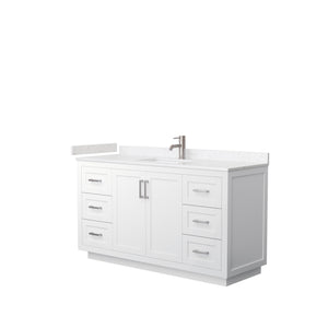 Miranda 60 Inch Single Bathroom Vanity in White Carrara Cultured Marble Countertop Undermount Square Sink Brushed Nickel Trim