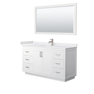Miranda 60 Inch Single Bathroom Vanity in White White Cultured Marble Countertop Undermount Square Sink Brushed Nickel Trim 58 Inch Mirror