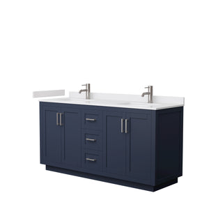 Miranda 66 Inch Double Bathroom Vanity in Dark Blue White Cultured Marble Countertop Undermount Square Sinks Brushed Nickel Trim