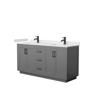 Miranda 66 Inch Double Bathroom Vanity in Dark Gray Carrara Cultured Marble Countertop Undermount Square Sinks Matte Black Trim