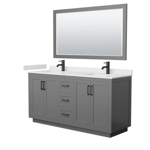 Miranda 66 Inch Double Bathroom Vanity in Dark Gray White Cultured Marble Countertop Undermount Square Sinks Matte Black Trim 58 Inch Mirror