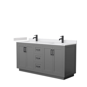 Miranda 66 Inch Double Bathroom Vanity in Dark Gray White Cultured Marble Countertop Undermount Square Sinks Matte Black Trim