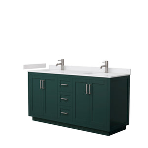 Miranda 66 Inch Double Bathroom Vanity in Green White Cultured Marble Countertop Undermount Square Sinks Brushed Nickel Trim