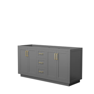 Miranda 66 Inch Double Bathroom Vanity in Dark Gray No Countertop No Sink Brushed Gold Trim