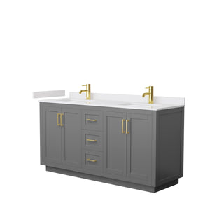 Miranda 66 Inch Double Bathroom Vanity in Dark Gray White Cultured Marble Countertop Undermount Square Sinks Brushed Gold Trim