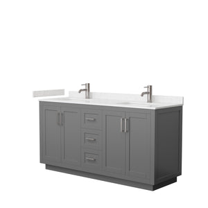 Miranda 66 Inch Double Bathroom Vanity in Dark Gray Carrara Cultured Marble Countertop Undermount Square Sinks Brushed Nickel Trim