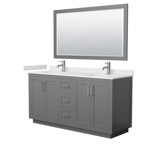 Miranda 66 Inch Double Bathroom Vanity in Dark Gray White Cultured Marble Countertop Undermount Square Sinks Brushed Nickel Trim 58 Inch Mirror