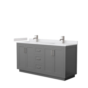 Miranda 66 Inch Double Bathroom Vanity in Dark Gray White Cultured Marble Countertop Undermount Square Sinks Brushed Nickel Trim