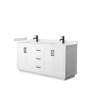 Miranda 66 Inch Double Bathroom Vanity in White Carrara Cultured Marble Countertop Undermount Square Sinks Matte Black Trim