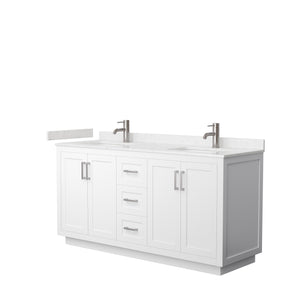 Miranda 66 Inch Double Bathroom Vanity in White Carrara Cultured Marble Countertop Undermount Square Sinks Brushed Nickel Trim