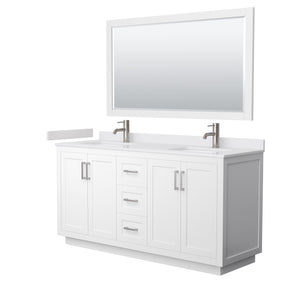 Miranda 66 Inch Double Bathroom Vanity in White White Cultured Marble Countertop Undermount Square Sinks Brushed Nickel Trim 58 Inch Mirror