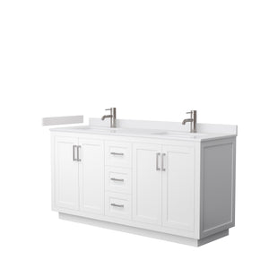 Miranda 66 Inch Double Bathroom Vanity in White White Cultured Marble Countertop Undermount Square Sinks Brushed Nickel Trim