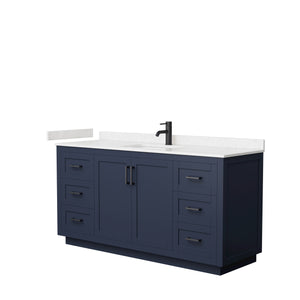Miranda 66 Inch Single Bathroom Vanity in Dark Blue Carrara Cultured Marble Countertop Undermount Square Sink Matte Black Trim