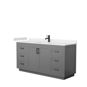 Miranda 66 Inch Single Bathroom Vanity in Dark Gray Carrara Cultured Marble Countertop Undermount Square Sink Matte Black Trim