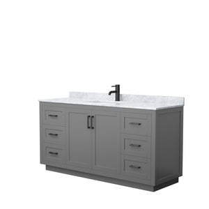 Miranda 66 Inch Single Bathroom Vanity in Dark Gray White Carrara Marble Countertop Undermount Square Sink Matte Black Trim