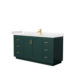 Miranda 66 Inch Single Bathroom Vanity in Green Carrara Cultured Marble Countertop Undermount Square Sink Brushed Gold Trim