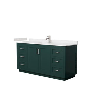 Miranda 66 Inch Single Bathroom Vanity in Green Carrara Cultured Marble Countertop Undermount Square Sink Brushed Nickel Trim