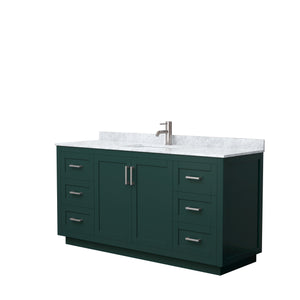 Miranda 66 Inch Single Bathroom Vanity in Green White Carrara Marble Countertop Undermount Square Sink Brushed Nickel Trim