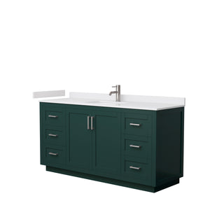 Miranda 66 Inch Single Bathroom Vanity in Green White Cultured Marble Countertop Undermount Square Sink Brushed Nickel Trim