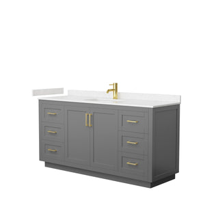 Miranda 66 Inch Single Bathroom Vanity in Dark Gray Carrara Cultured Marble Countertop Undermount Square Sink Brushed Gold Trim