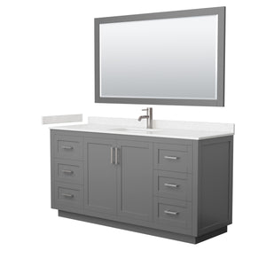 Miranda 66 Inch Single Bathroom Vanity in Dark Gray Carrara Cultured Marble Countertop Undermount Square Sink Brushed Nickel Trim 58 Inch Mirror