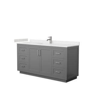 Miranda 66 Inch Single Bathroom Vanity in Dark Gray Carrara Cultured Marble Countertop Undermount Square Sink Brushed Nickel Trim