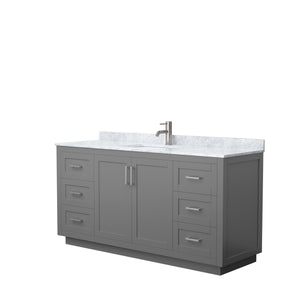 Miranda 66 Inch Single Bathroom Vanity in Dark Gray White Carrara Marble Countertop Undermount Square Sink Brushed Nickel Trim