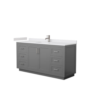 Miranda 66 Inch Single Bathroom Vanity in Dark Gray White Cultured Marble Countertop Undermount Square Sink Brushed Nickel Trim