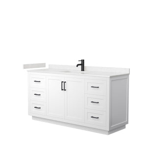 Miranda 66 Inch Single Bathroom Vanity in White Carrara Cultured Marble Countertop Undermount Square Sink Matte Black Trim