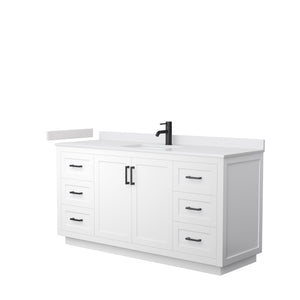 Miranda 66 Inch Single Bathroom Vanity in White White Cultured Marble Countertop Undermount Square Sink Matte Black Trim