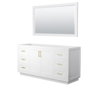 Miranda 66 Inch Single Bathroom Vanity in White No Countertop No Sink Brushed Gold Trim 58 Inch Mirror
