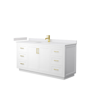 Miranda 66 Inch Single Bathroom Vanity in White White Cultured Marble Countertop Undermount Square Sink Brushed Gold Trim