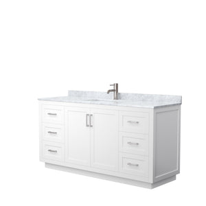 Miranda 66 Inch Single Bathroom Vanity in White White Carrara Marble Countertop Undermount Square Sink Brushed Nickel Trim