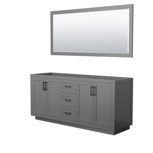 Miranda 72 Inch Double Bathroom Vanity in Dark Gray No Countertop No Sink Matte Black Trim 70 Inch Mirror