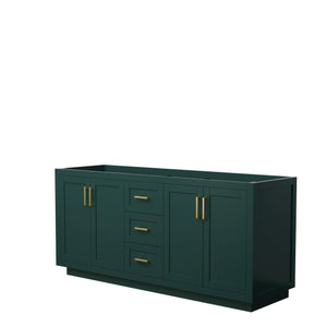 Miranda 72 Inch Double Bathroom Vanity in Green No Countertop No Sink Brushed Gold Trim