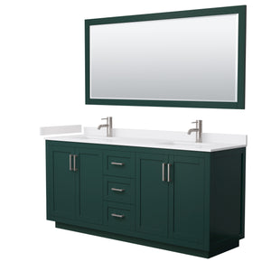 Miranda 72 Inch Double Bathroom Vanity in Green White Cultured Marble Countertop Undermount Square Sinks Brushed Nickel Trim 70 Inch Mirror