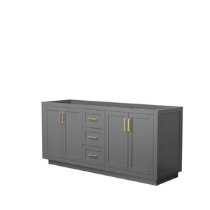 Miranda 72 Inch Double Bathroom Vanity in Dark Gray No Countertop No Sink Brushed Gold Trim