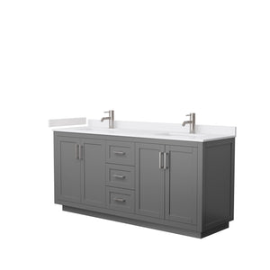 Miranda 72 Inch Double Bathroom Vanity in Dark Gray White Cultured Marble Countertop Undermount Square Sinks Brushed Nickel Trim