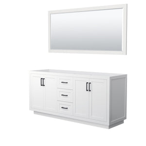 Miranda 72 Inch Double Bathroom Vanity in White No Countertop No Sink Matte Black Trim 70 Inch Mirror