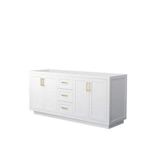 Miranda 72 Inch Double Bathroom Vanity in White No Countertop No Sink Brushed Gold Trim