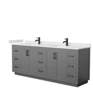 Miranda 84 Inch Double Bathroom Vanity in Dark Gray White Cultured Marble Countertop Undermount Square Sinks Matte Black Trim