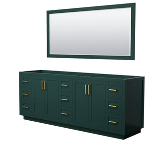 Miranda 84 Inch Double Bathroom Vanity in Green No Countertop No Sink Brushed Gold Trim 70 Inch Mirror