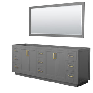 Miranda 84 Inch Double Bathroom Vanity in Dark Gray No Countertop No Sink Brushed Gold Trim 70 Inch Mirror