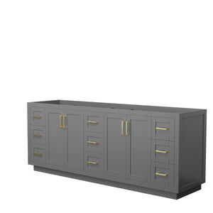 Miranda 84 Inch Double Bathroom Vanity in Dark Gray No Countertop No Sink Brushed Gold Trim