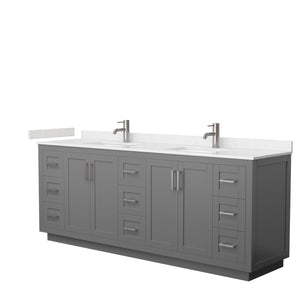 Miranda 84 Inch Double Bathroom Vanity in Dark Gray Carrara Cultured Marble Countertop Undermount Square Sinks Brushed Nickel Trim