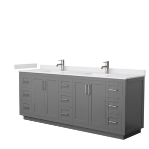 Miranda 84 Inch Double Bathroom Vanity in Dark Gray White Cultured Marble Countertop Undermount Square Sinks Brushed Nickel Trim